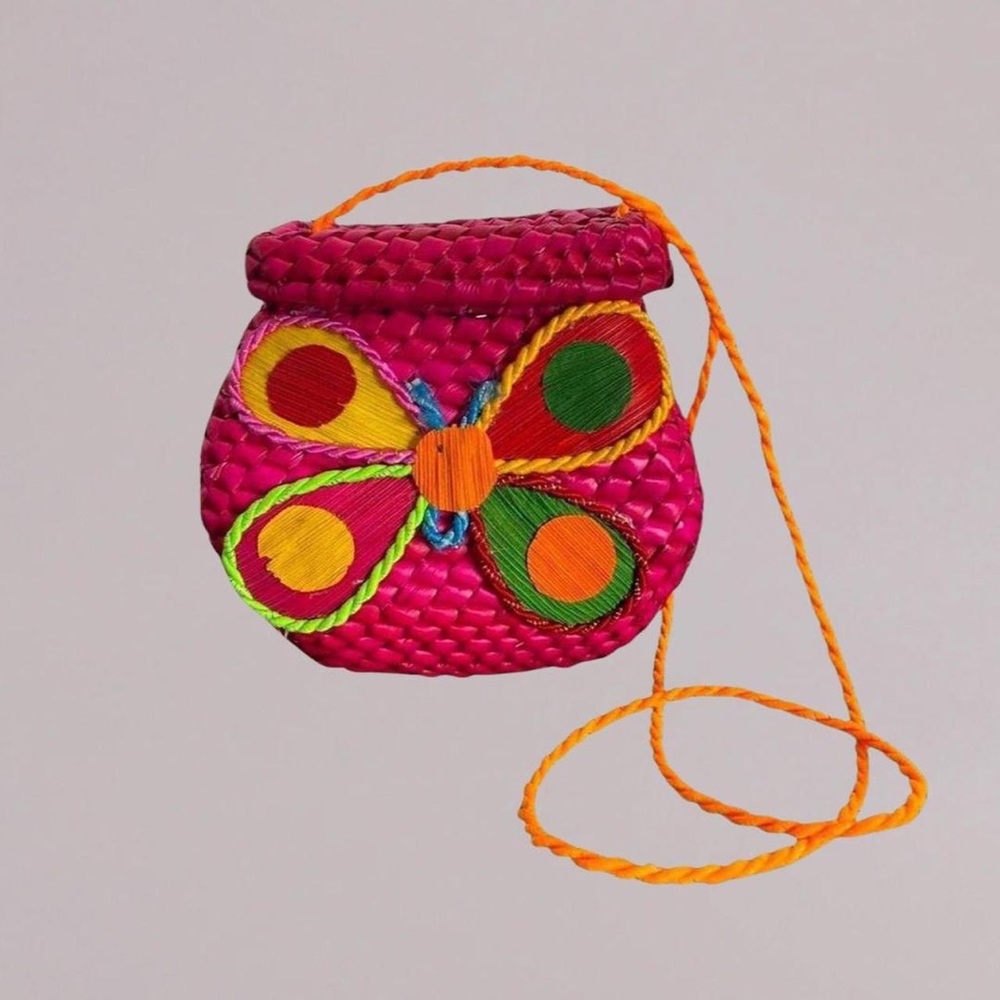 Pink Wicker Butterfly Purse